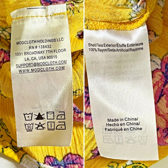 ModCloth Size S Like the Wind Tie-Neck Blouse Mustard Yellow Floral - Picture 10 of 10